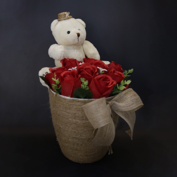 Flower Pot - Red Rose Teddy Pot